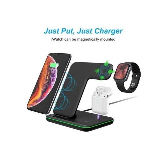 Chargeur sans fil 3 en 1, station de charge rapide sans fil - Noir