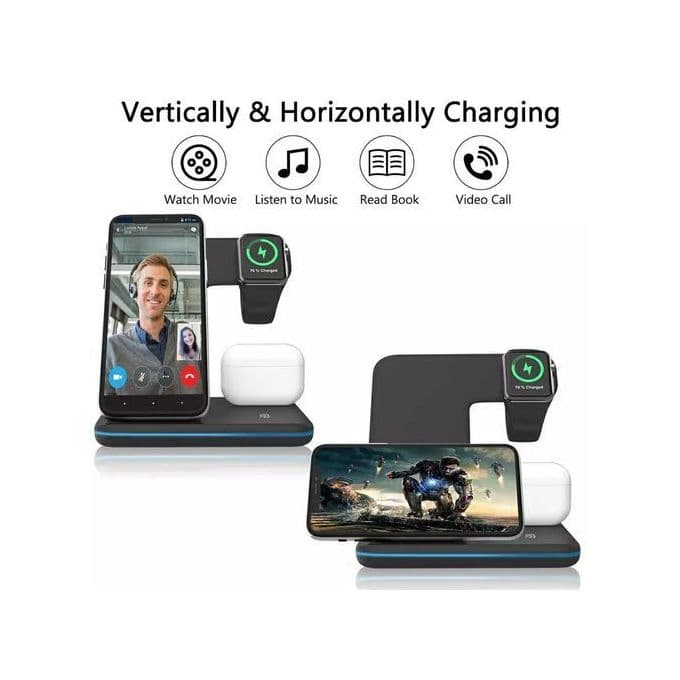 Chargeur sans fil 3 en 1, station de charge rapide sans fil - Noir