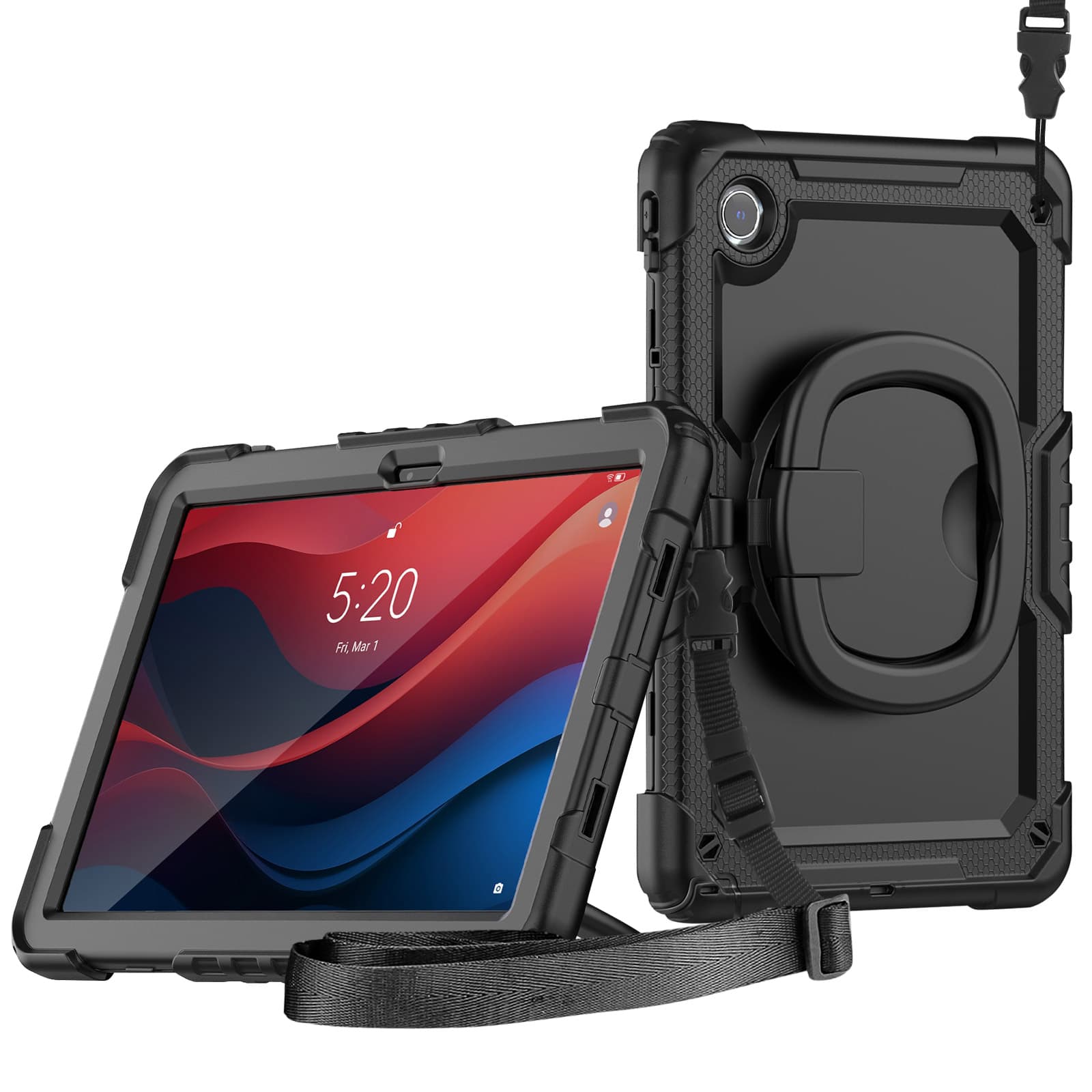 Coque Antichoc Lenovo Tab M11 Poignée Support Rotative et Bandoulière - Noir