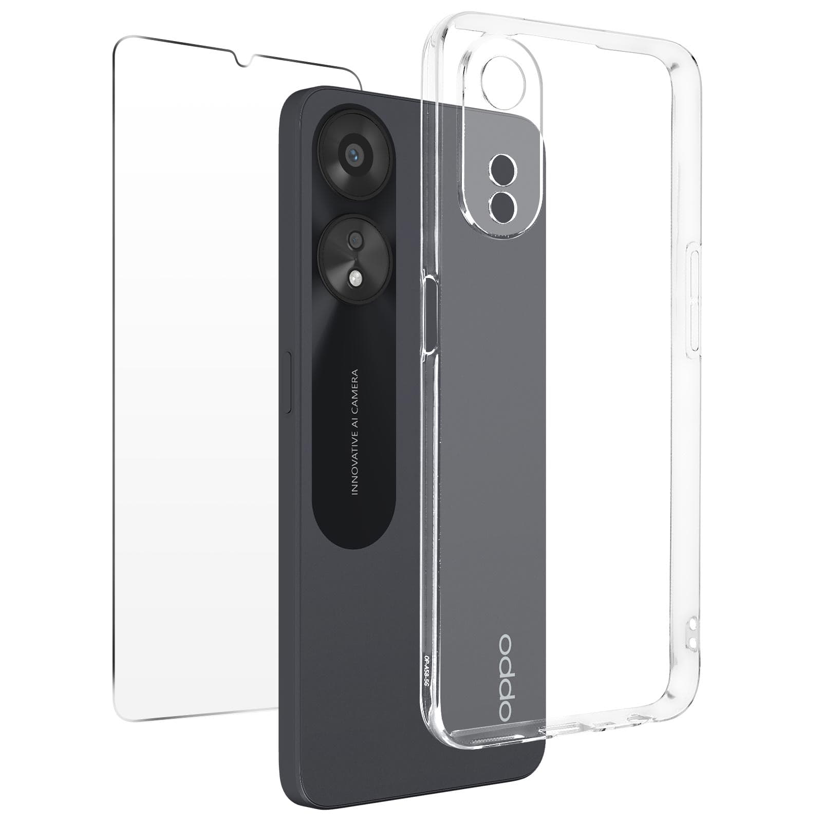 Pack protection 360° Oppo A78 : Coque souple + Verre Trempé Transparent