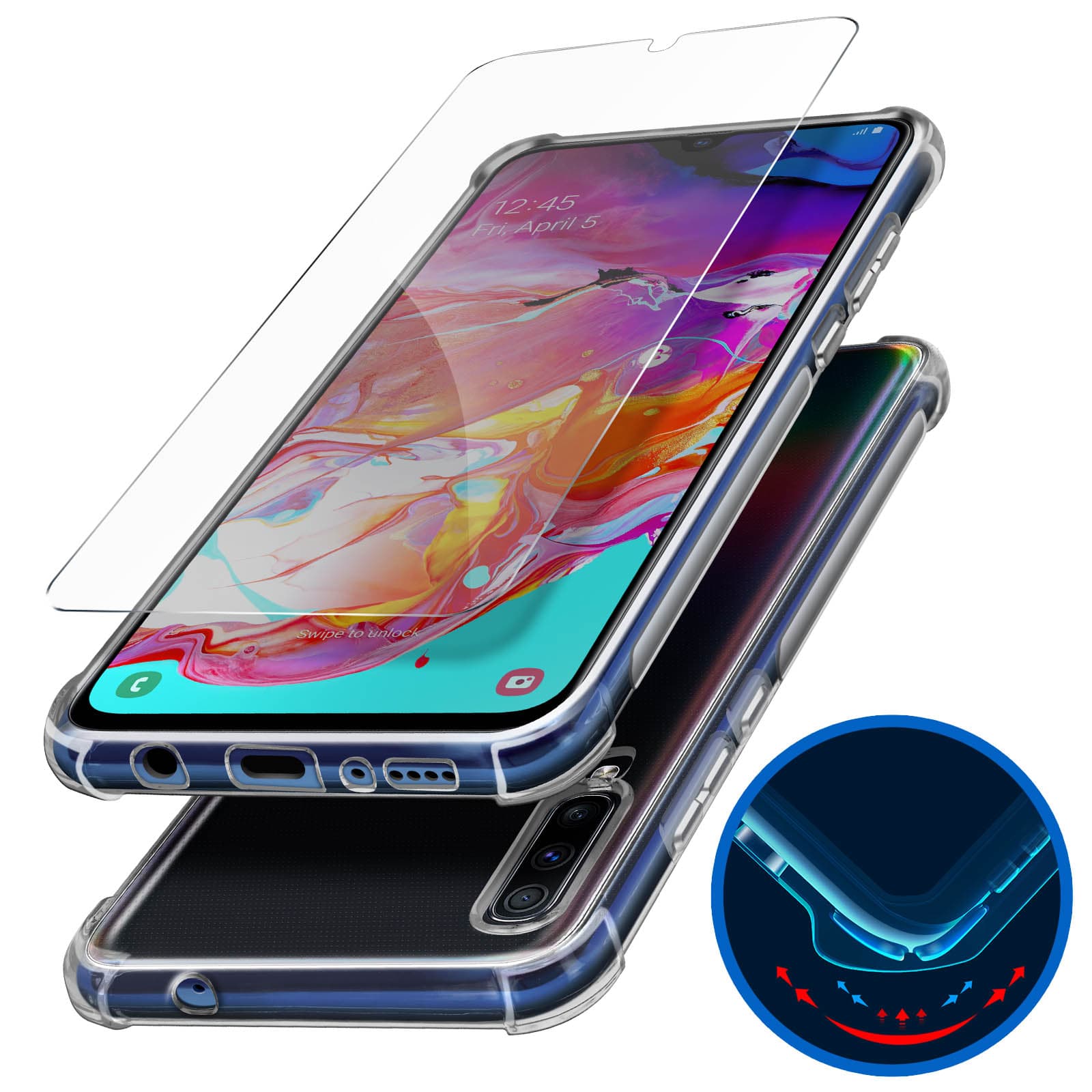 Pack de Protection 360° Premium Samsung Galaxy A70 : Coque Souple Antichoc +