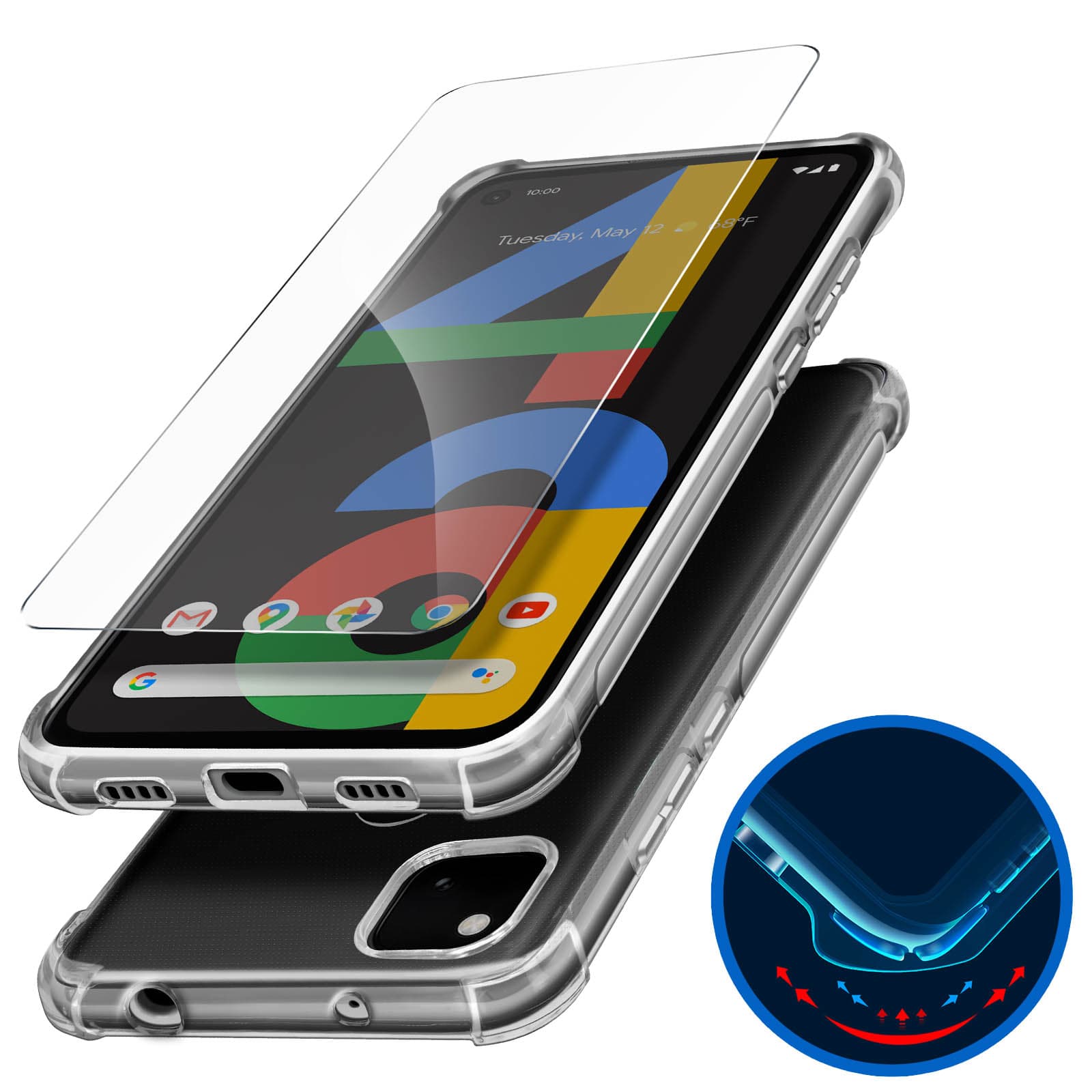 Pack de Protection 360° Premium Google Pixel 4A : Coque Souple Antichoc + Verre