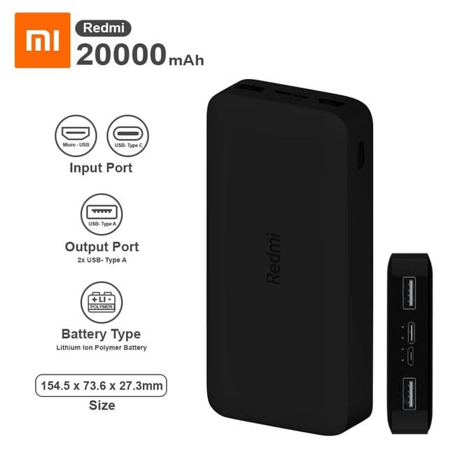 XIAOMI Mi Power Bank batterie 20000mAh 18W - Noir